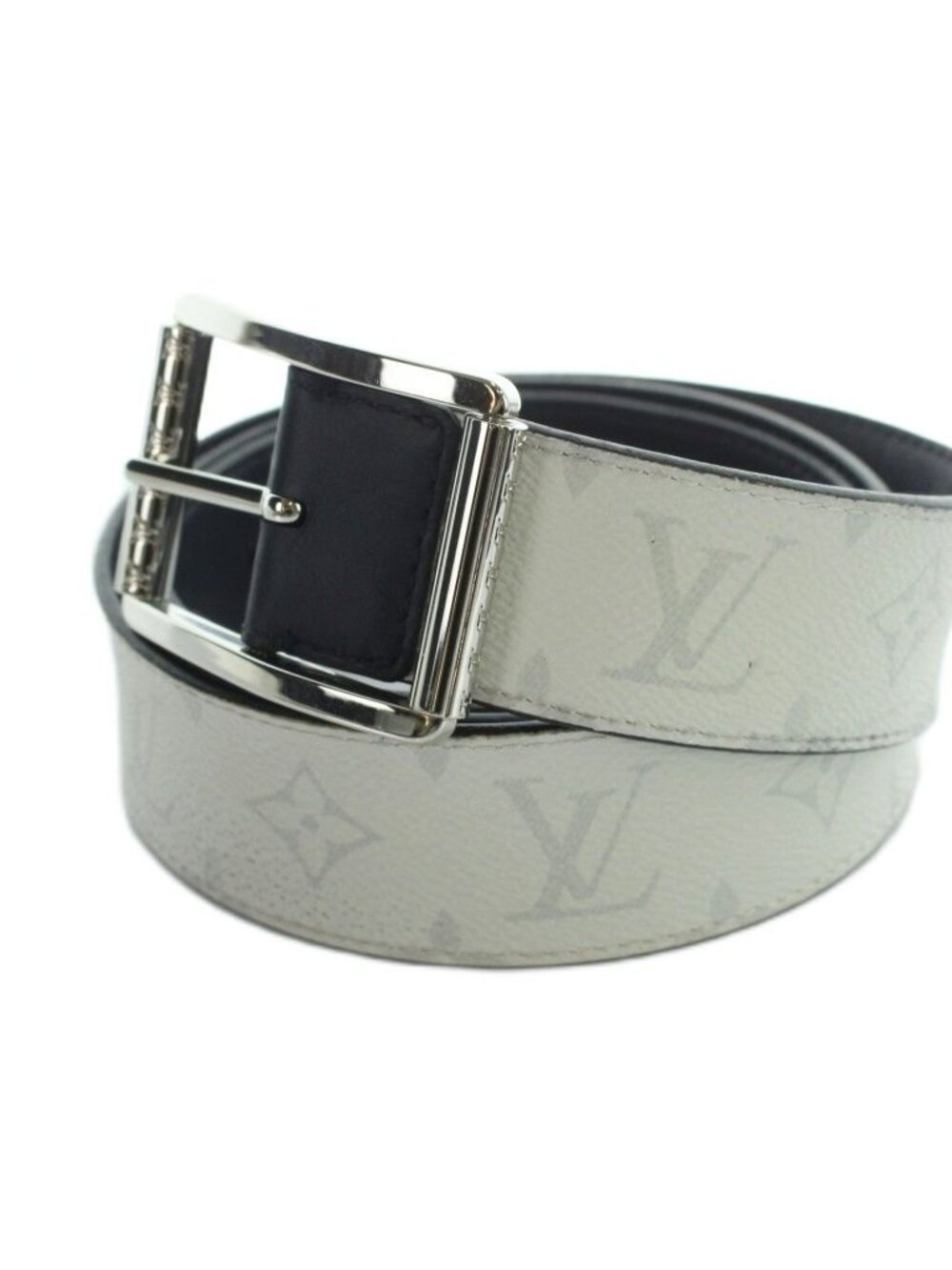 Louis Vuitton Belt Ceinture Monogram Silver Logo Leather White